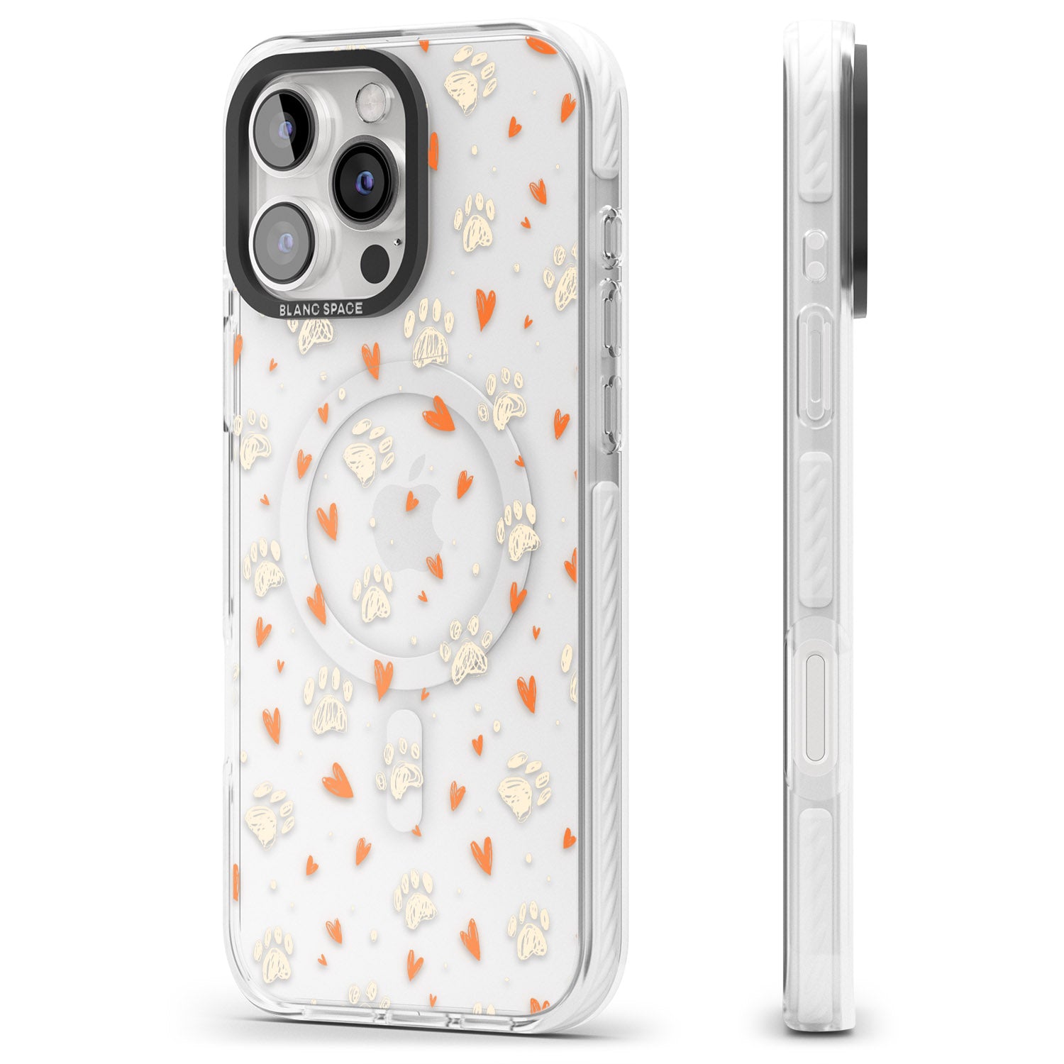 iPhone 16 Pro Max Paws & Hearts Pattern (Clear) Black Impact Phone Case
