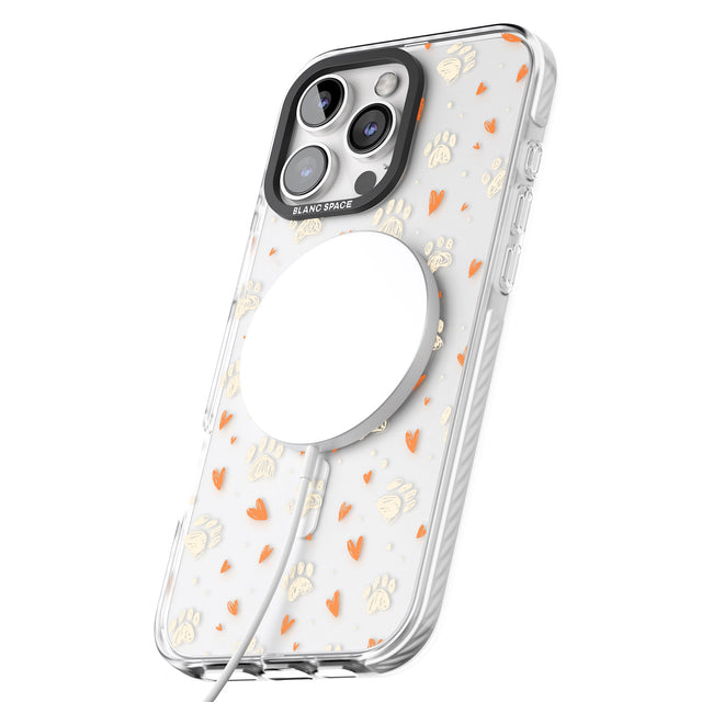 iPhone 16 Pro Max Paws & Hearts Pattern (Clear) Black Impact Phone Case