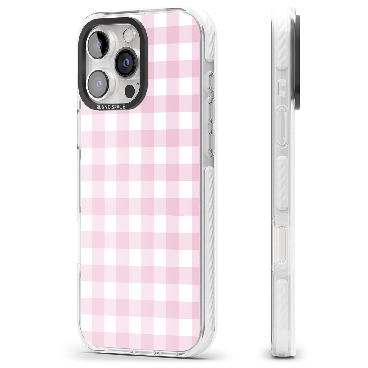 iPhone 16 Pro Max Pink Gingham Pattern Black Impact Phone Case