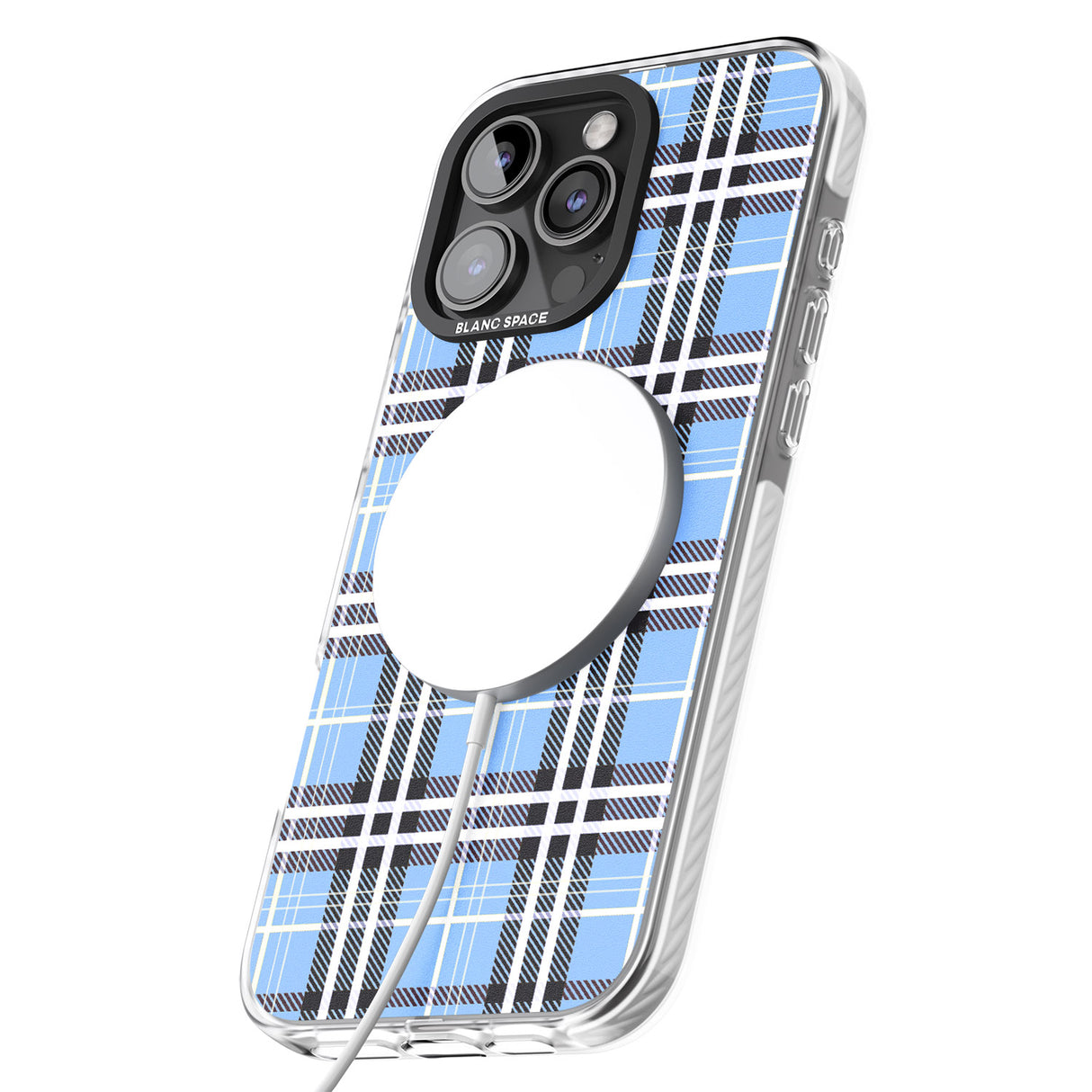 iPhone 16 Pro Max Blue Plaid Black Impact Phone Case