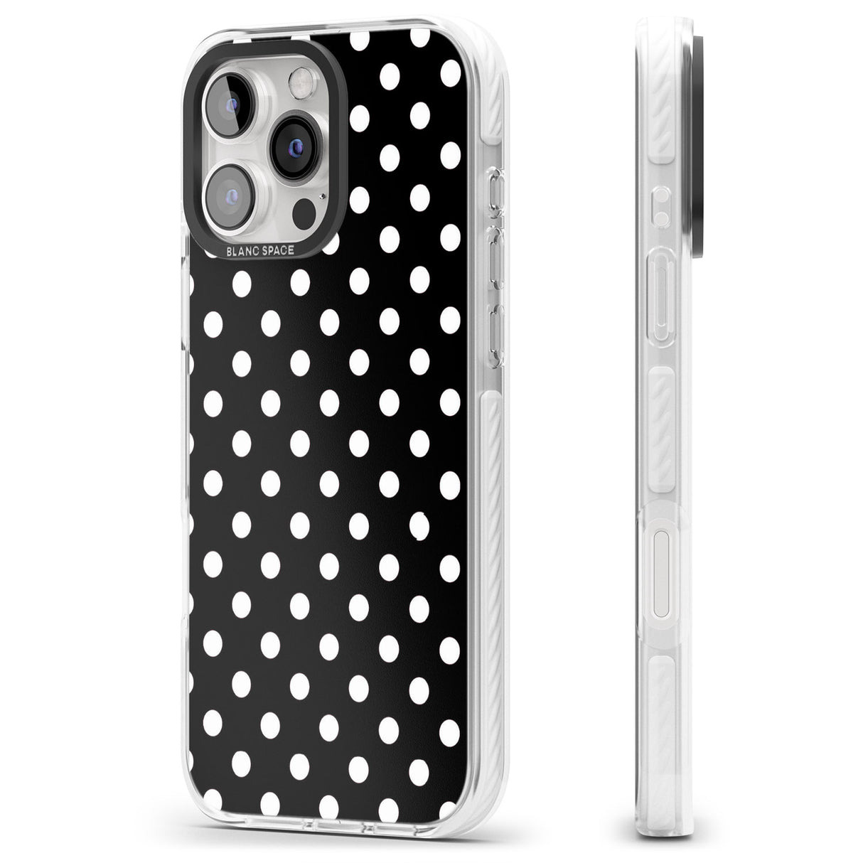 iPhone 16 Pro Max Designer Chic Black Polka Dot Black Impact Phone Case