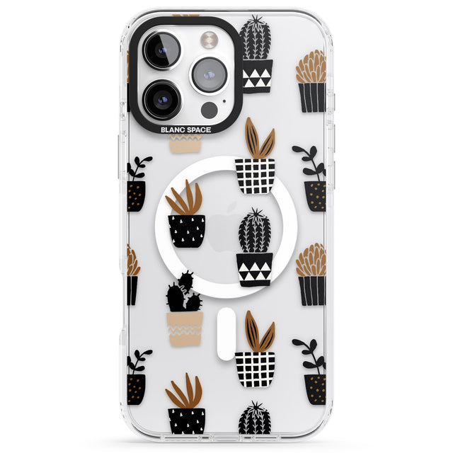 iPhone 16 Pro Max Large Mixed Plants Pattern - Clear Black Impact Phone Case