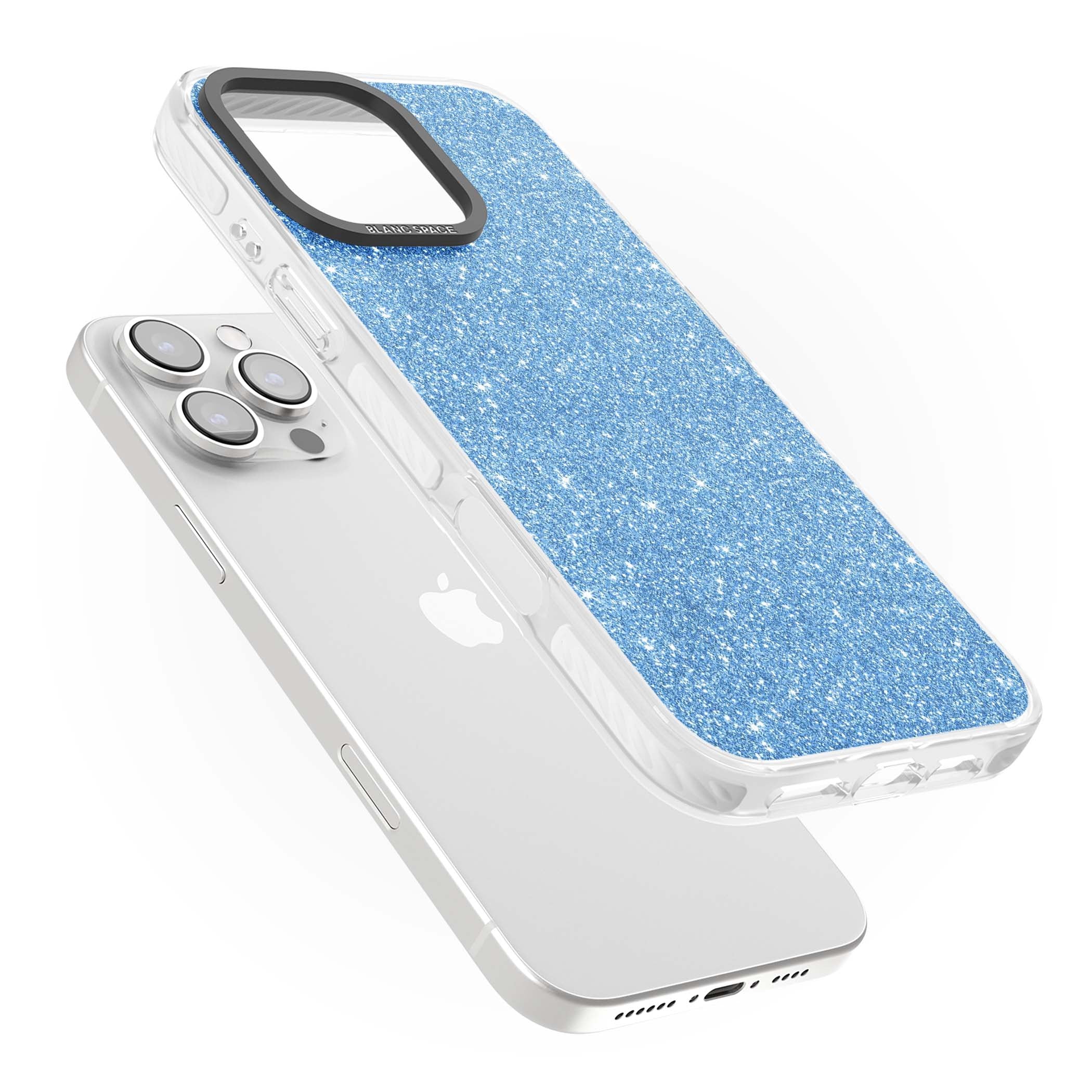 Blue Glitter blue glitter iPhone case featuring dense sparkling cerulean glitter with a glamorous shimmering finish | Impact Magsafe case for iPhone 16 Pro, iPhone 16 Pro Max