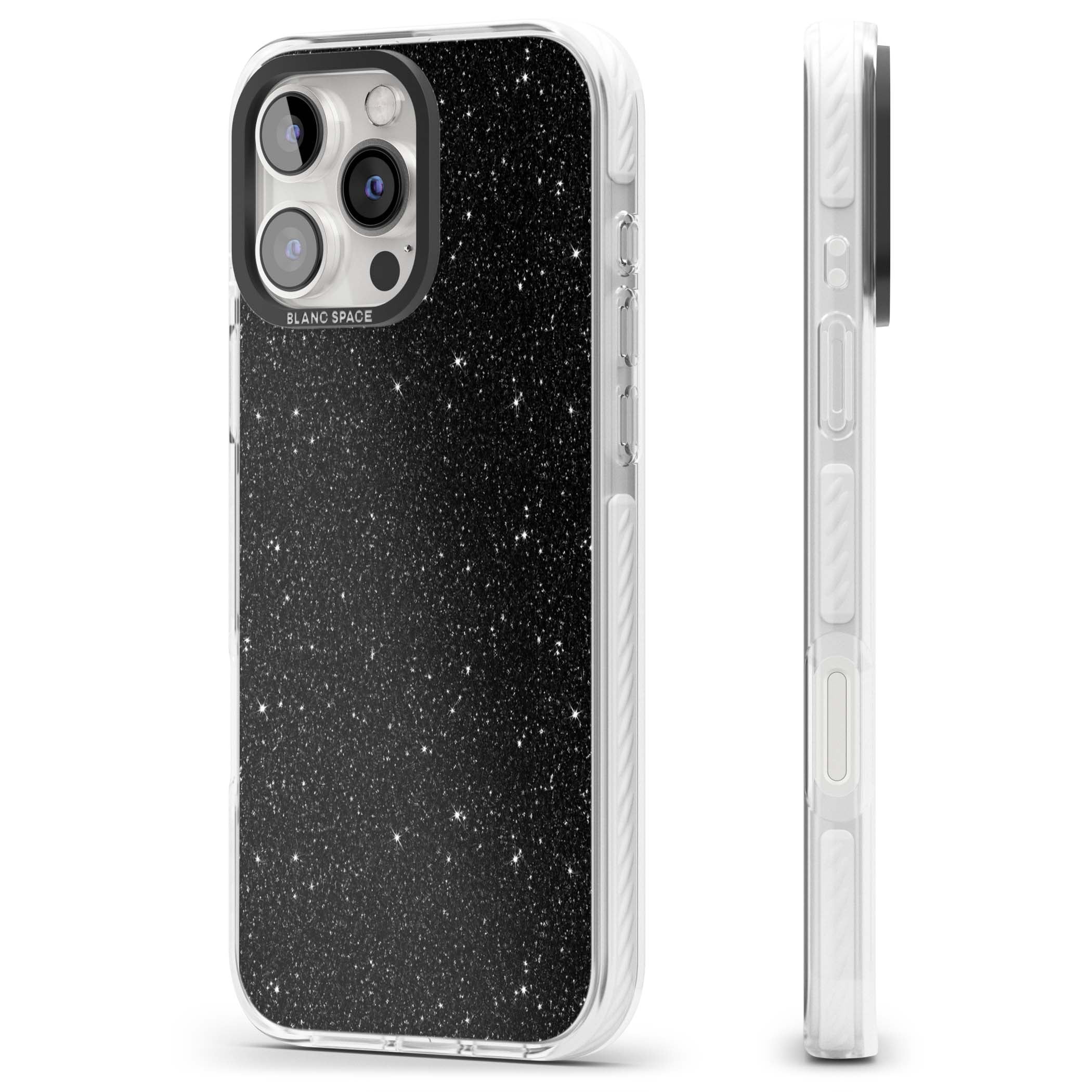 Black Glitter black glitter iPhone case featuring an all-over sparkly shimmer pattern on a jet black base | Impact Magsafe case for iPhone 16 Pro, iPhone 16 Pro Max