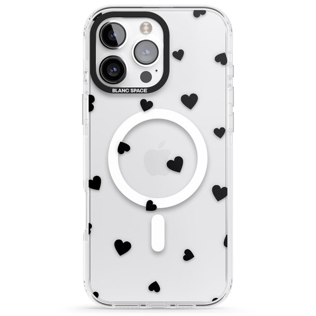 iPhone 16 Pro Max Black Hearts Pattern Black Impact Phone Case