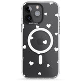 iPhone 16 Pro Max White Hearts Pattern Black Impact Phone Case