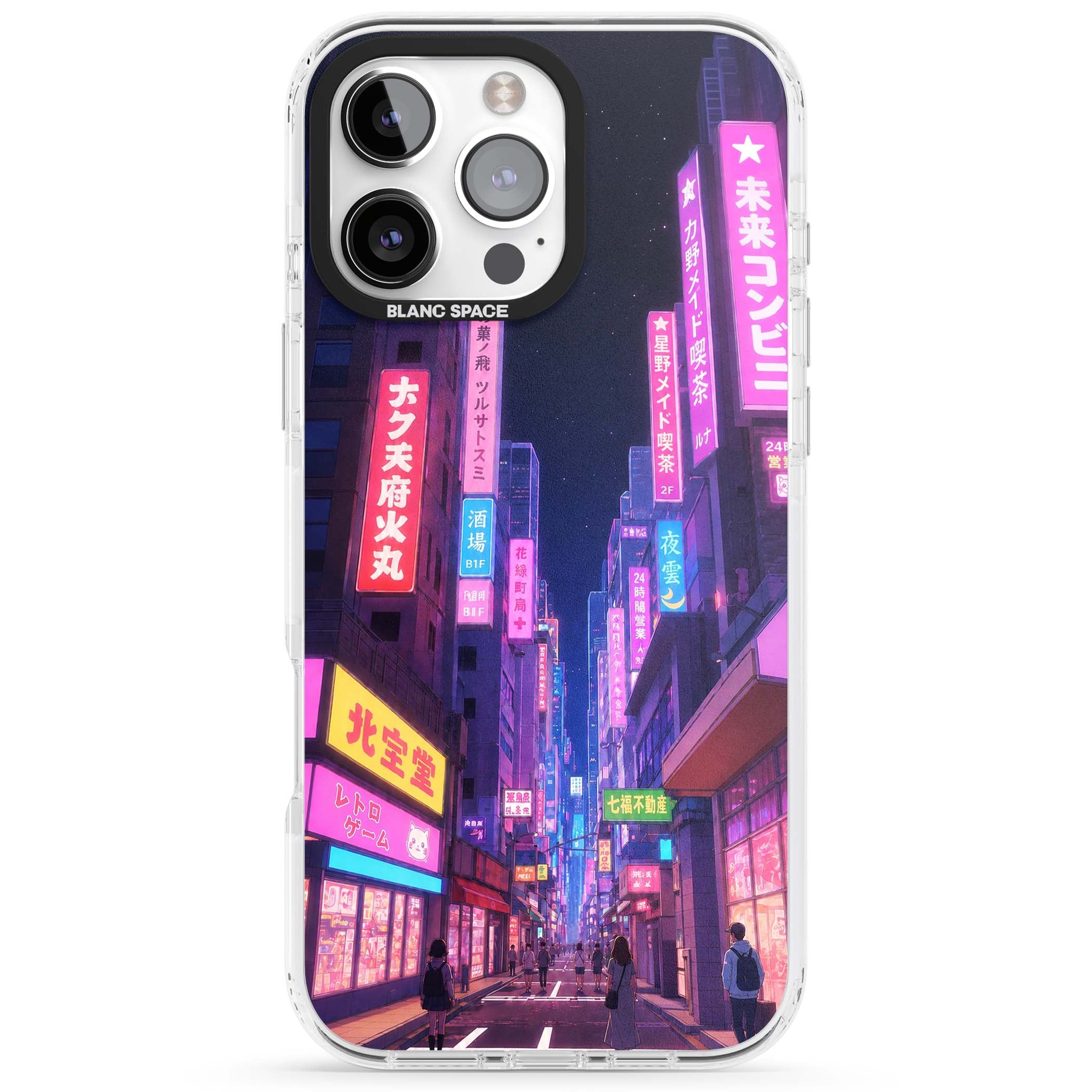 Shibuya At Night Japanese neon city iPhone case featuring glowing kanji signs, pink storefronts and a Tokyo street at n | Impact Magsafe case for iPhone 16 Pro, iPhone 16 Pro Max