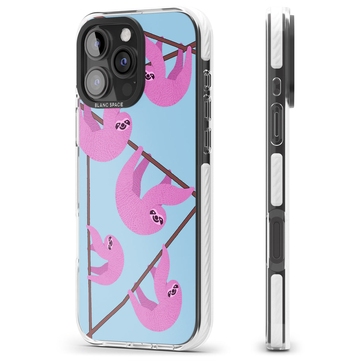 iPhone 16 Pro Max Pink Sloth Black Impact Phone Case