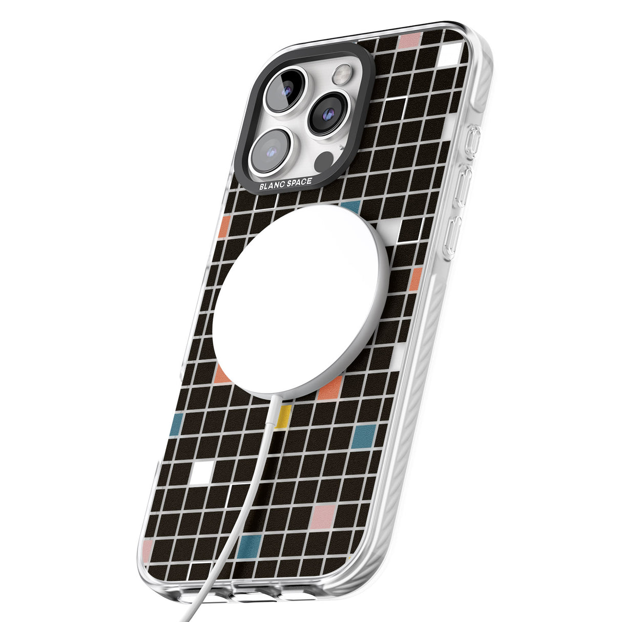 iPhone 16 Pro Max Earthtone Black Geometric Grid Black Impact Phone Case