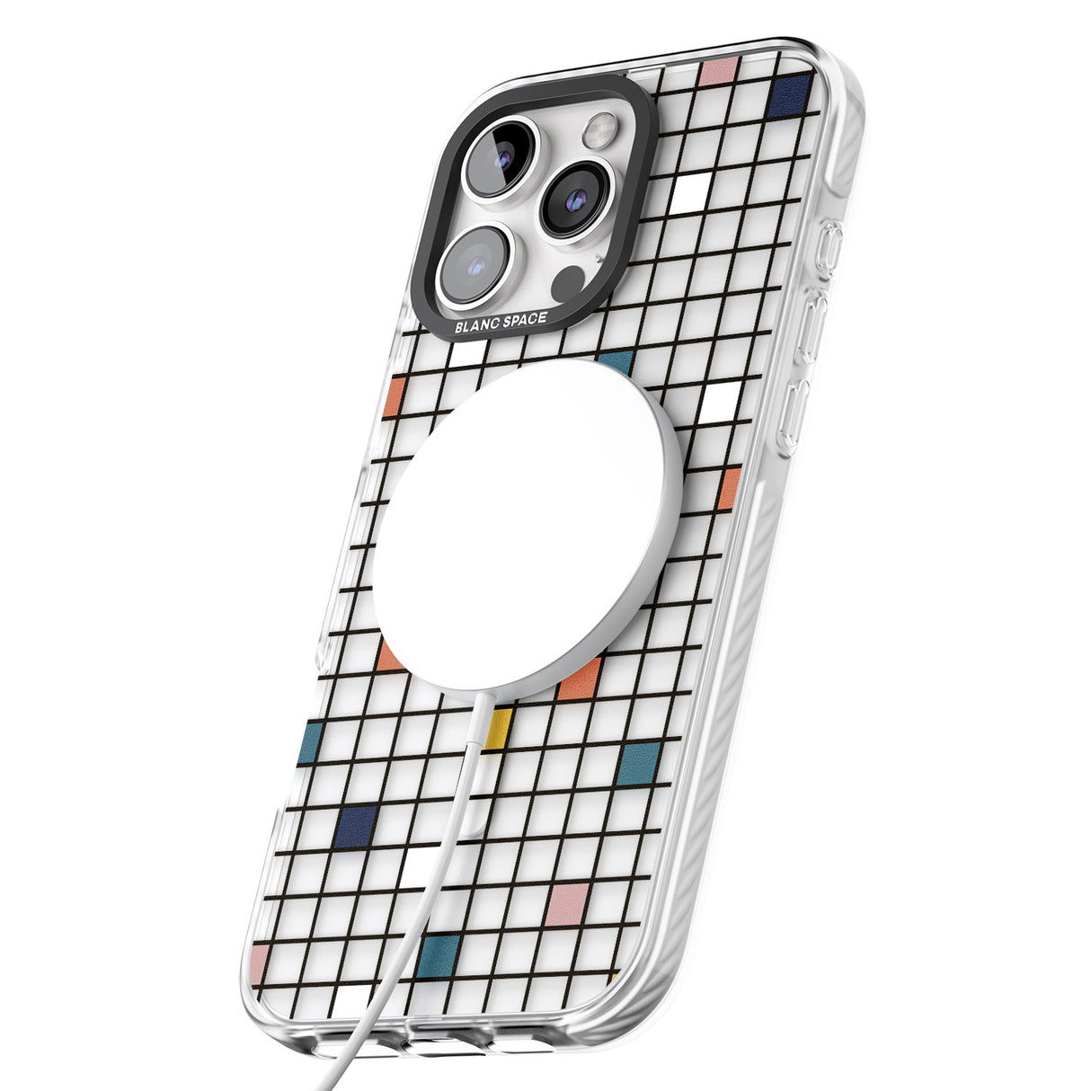 iPhone 16 Pro Max Earthtone Clear Geometric Grid Black Impact Phone Case