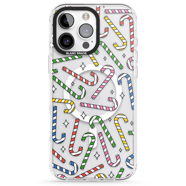 iPhone 16 Pro Max Colourful Stars & Candy Canes Black Impact Phone Case