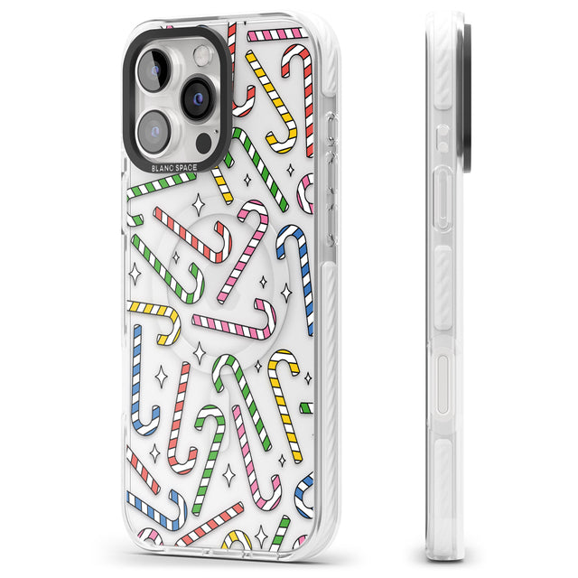 iPhone 16 Pro Max Colourful Stars & Candy Canes Black Impact Phone Case