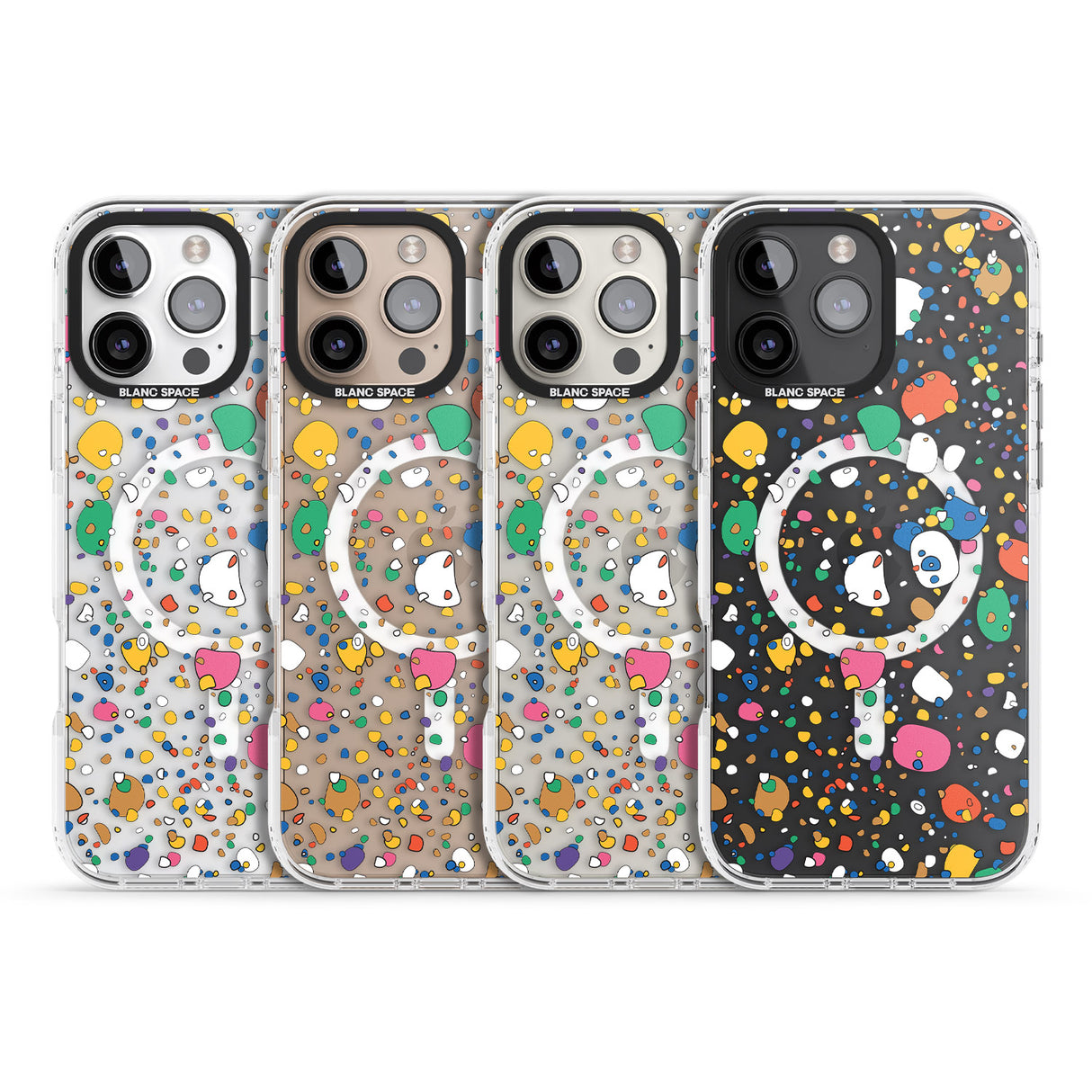 iPhone 16 Pro Max Colourful Confetti Pebbles Black Impact Phone Case