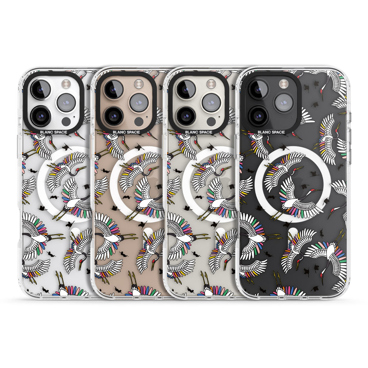 iPhone 16 Pro Max Colourful Crane Pattern Black Impact Phone Case