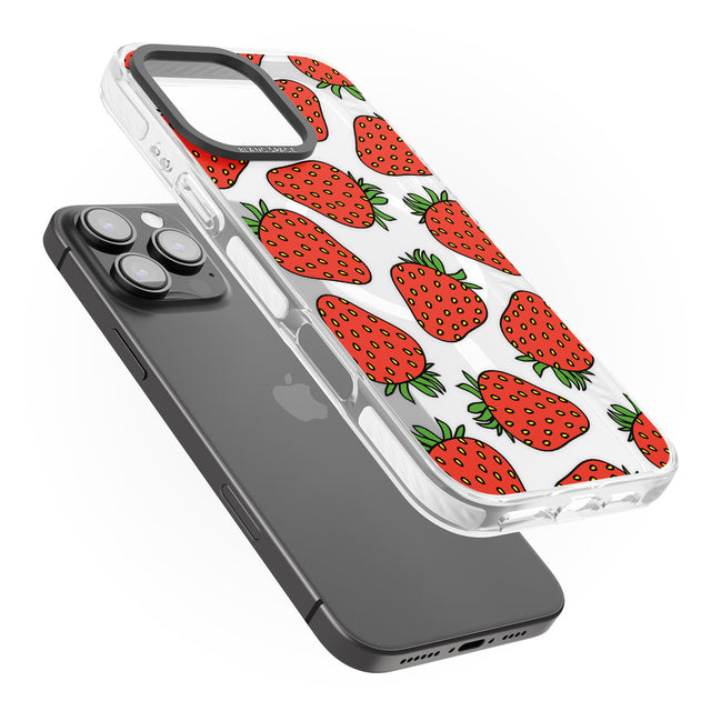 iPhone 16 Pro Max Strawberry Pattern Black Impact Phone Case