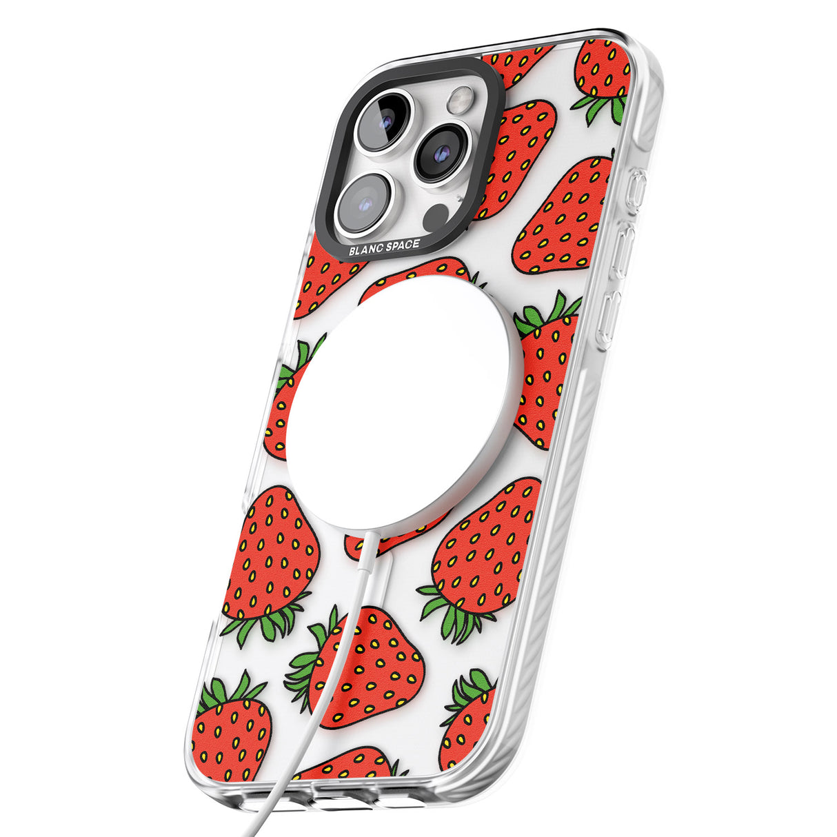 iPhone 16 Pro Max Strawberry Pattern Black Impact Phone Case