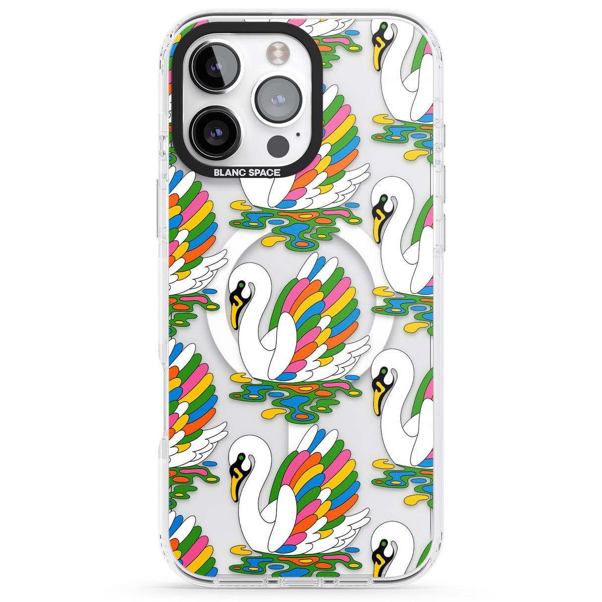 iPhone 16 Pro Max Colourful Swan Pattern Black Impact Phone Case