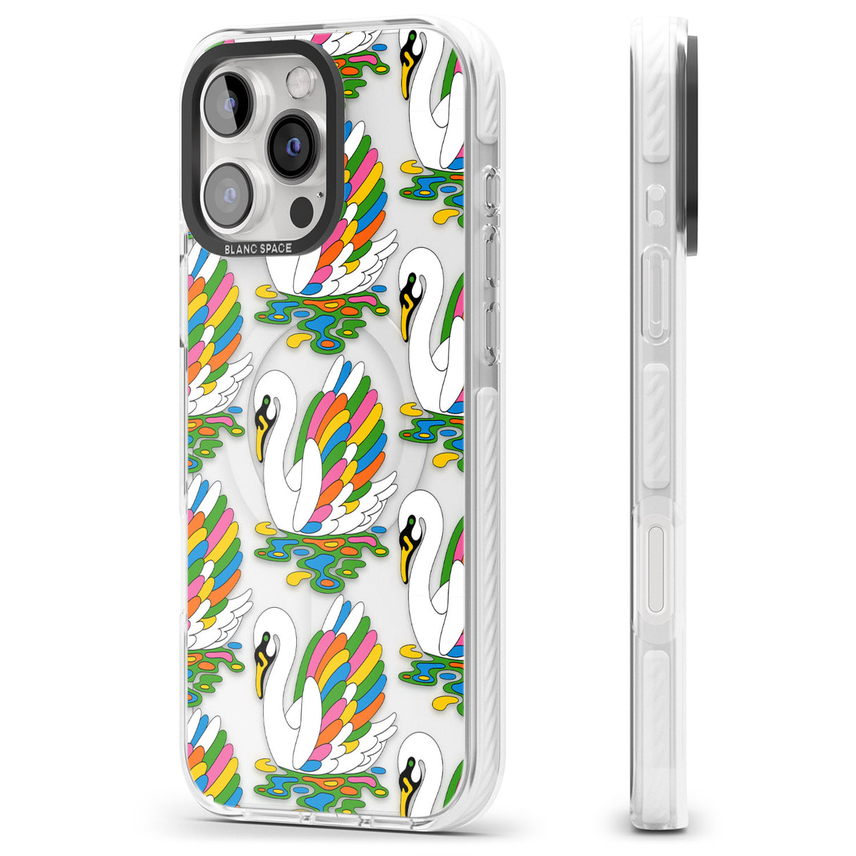 iPhone 16 Pro Max Colourful Swan Pattern Black Impact Phone Case