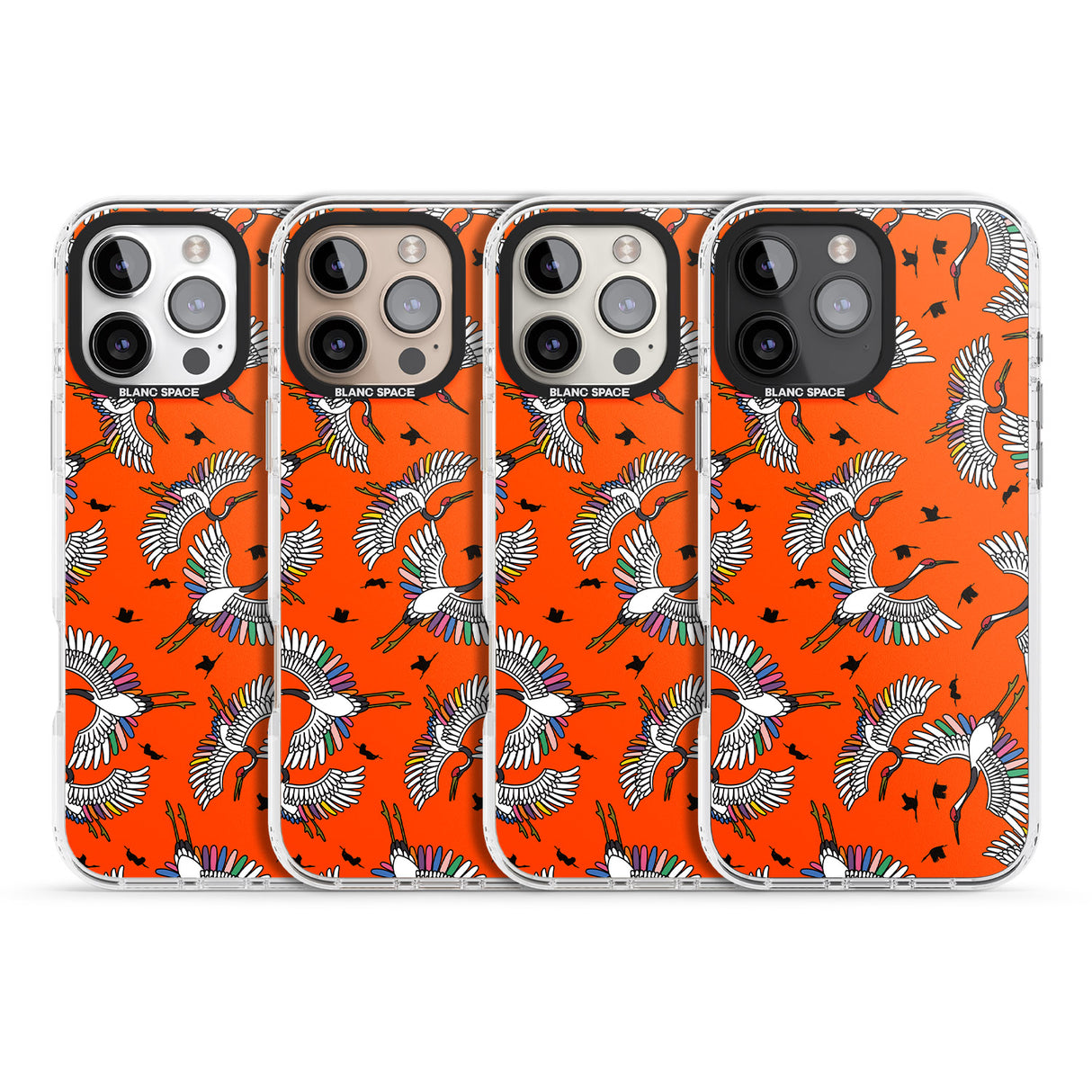 iPhone 16 Pro Max Colourful Crane Pattern (Orange) Black Impact Phone Case