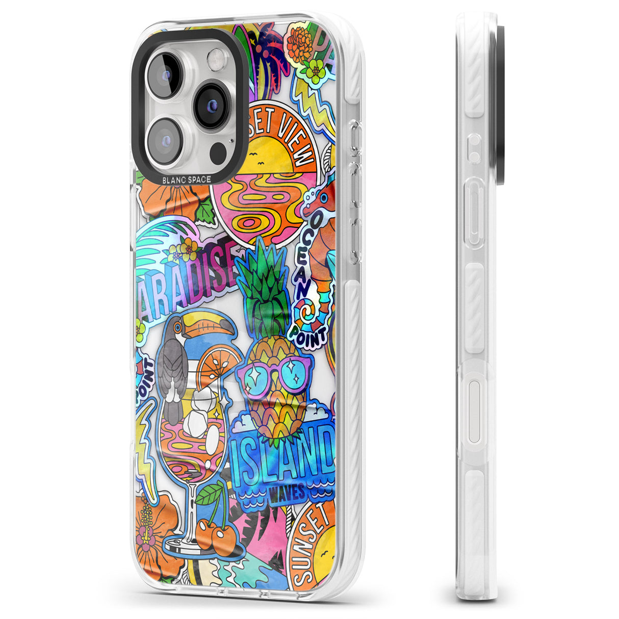 iPhone 16 Pro Max Tropical Vibes Collage Black Impact Phone Case