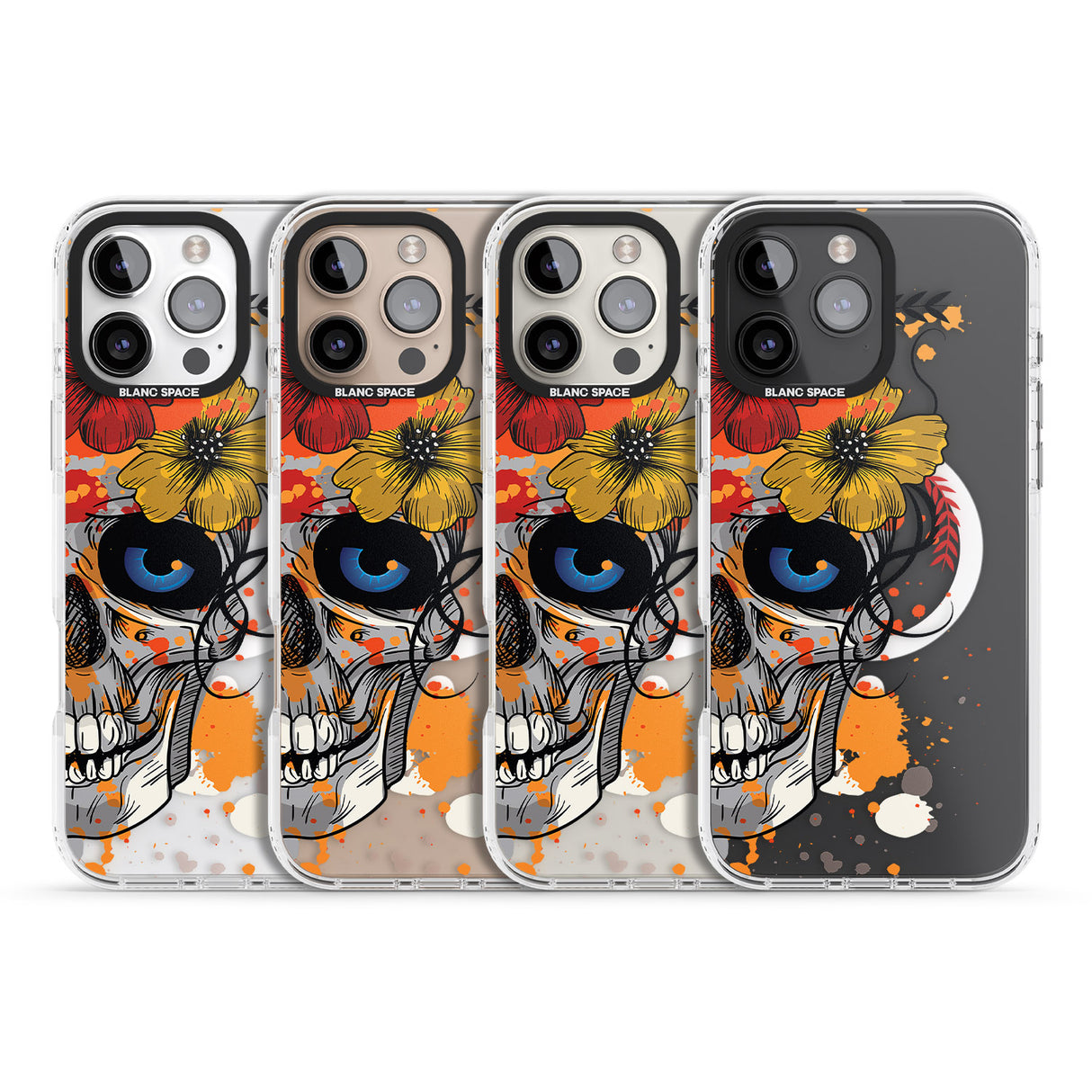 iPhone 16 Pro Max Sugar Skull Flowers Black Impact Phone Case