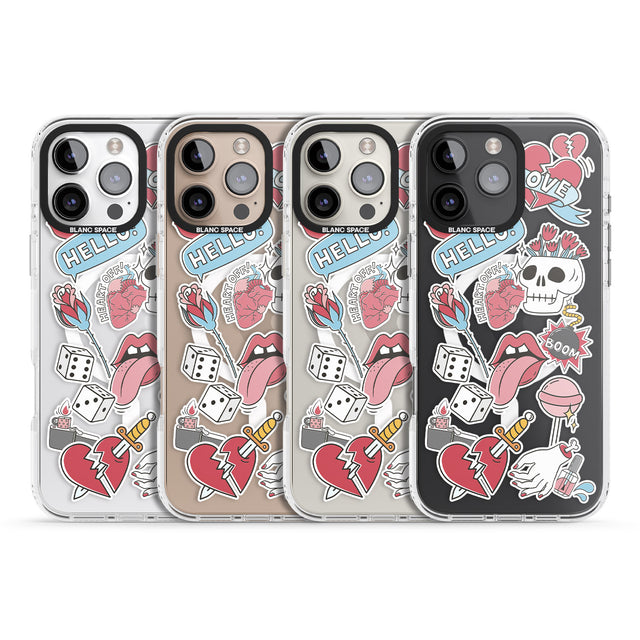 iPhone 16 Pro Max Skull & Flowers Sticker Black Impact Phone Case