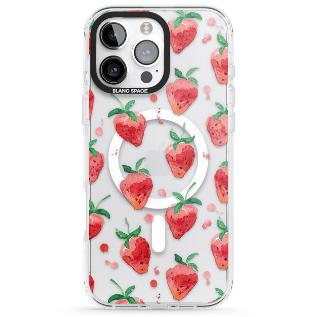 iPhone 16 Pro Max Strawberry Watercolour Black Impact Phone Case