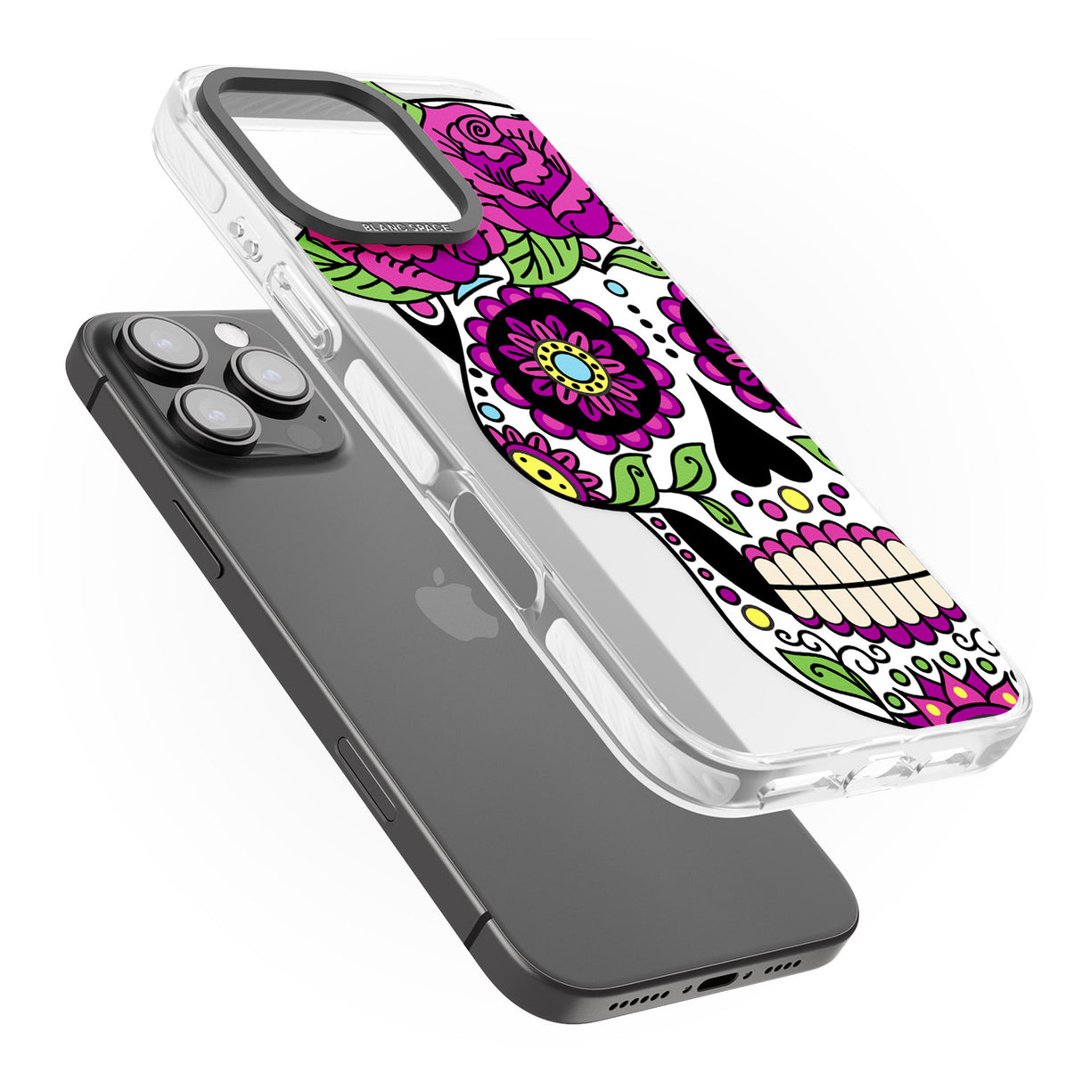 iPhone 16 Pro Max Purple Floral Sugar Skull Black Impact Phone Case