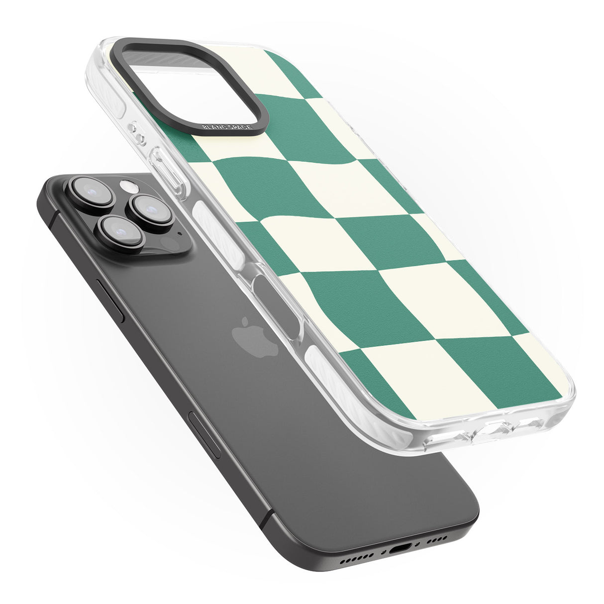 iPhone 16 Pro Max Green & Cream Wavy Check Black Impact Phone Case + Magsafe