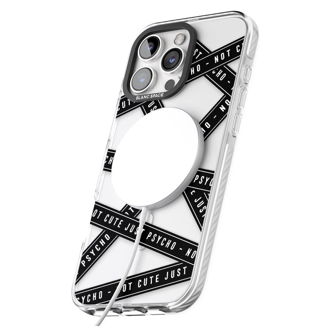 iPhone 16 Pro Max Caution Tape (Clear) Not Cute Just Psycho Black Impact Phone Case