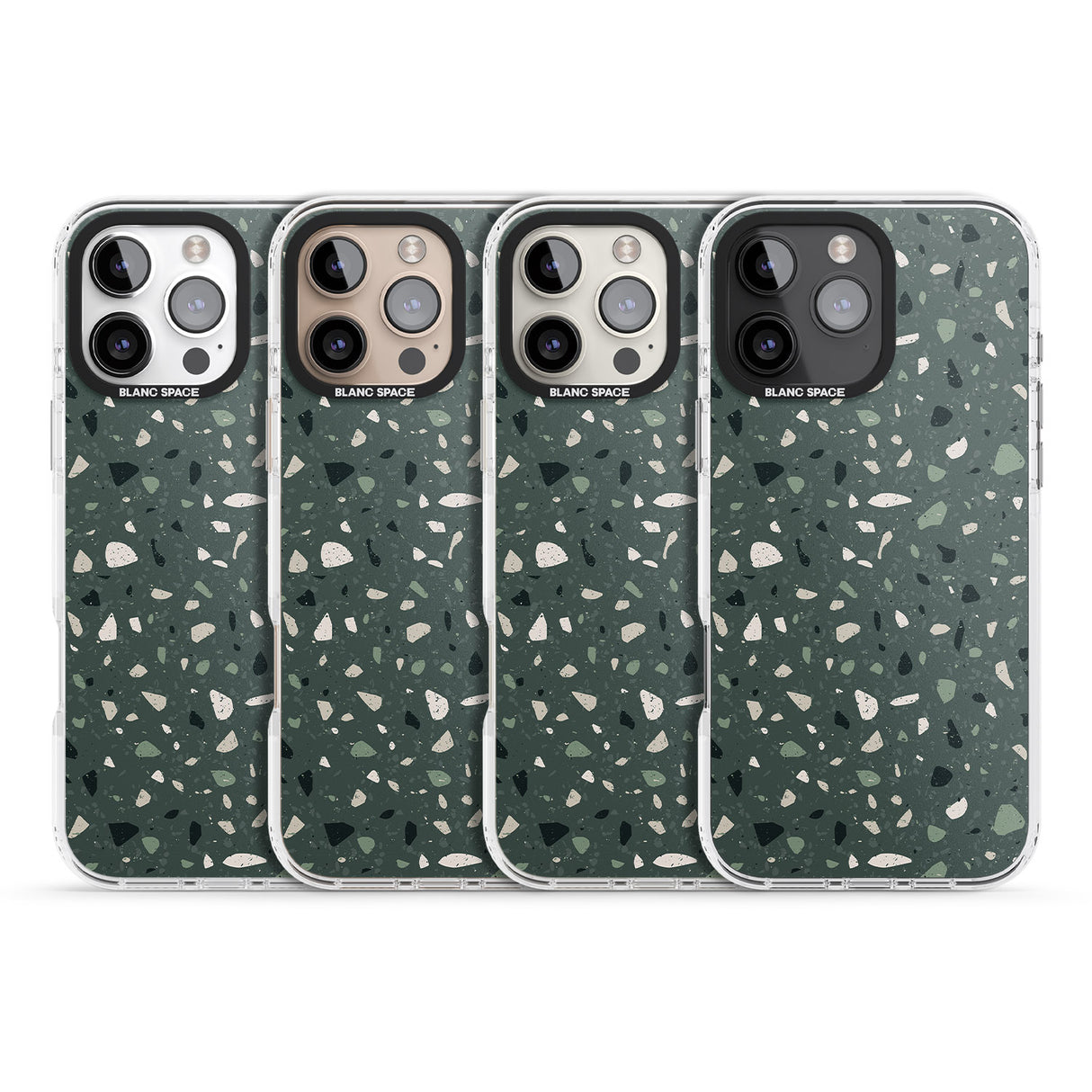 iPhone 16 Pro Max Green & Cream Terrazzo Pattern Black Impact Phone Case