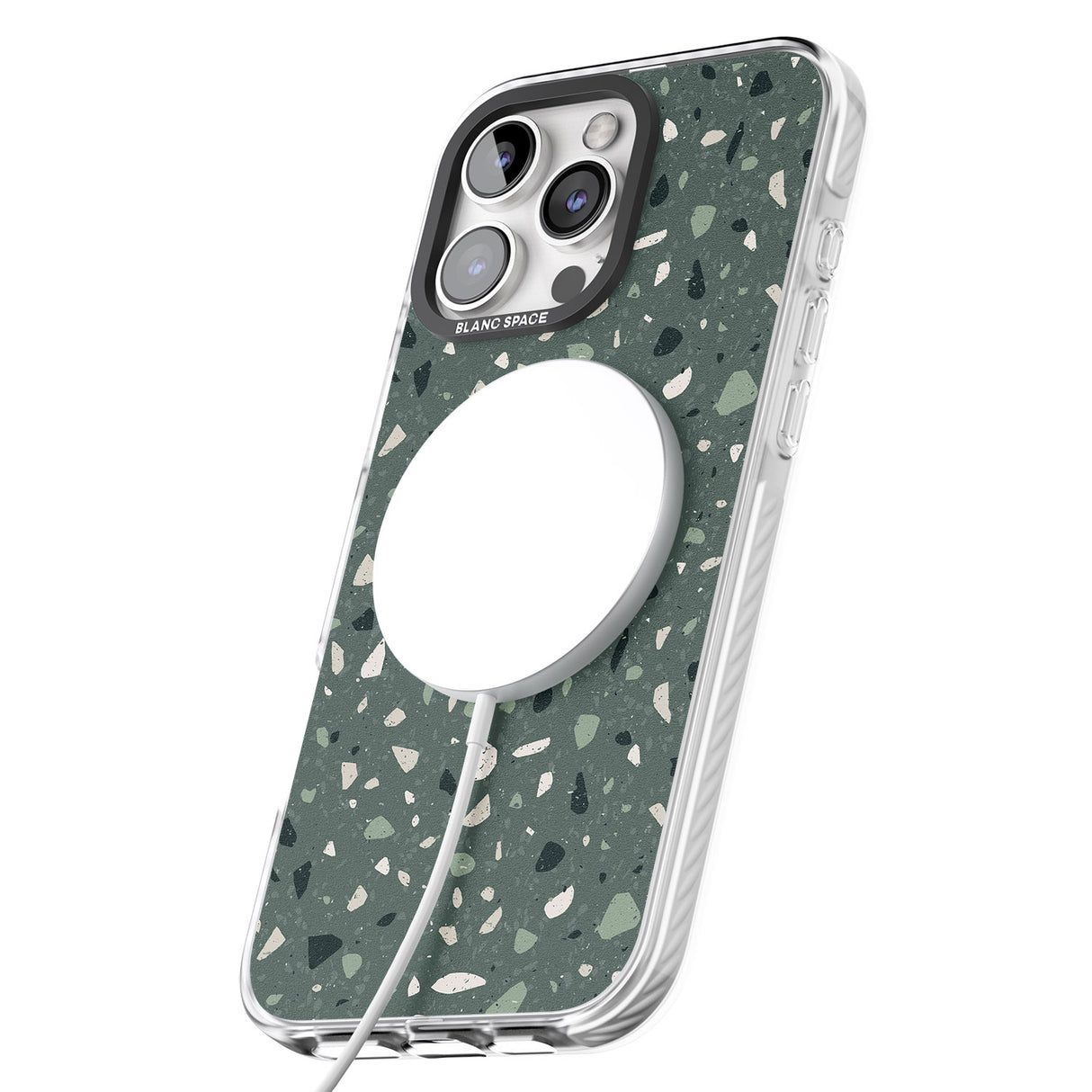 iPhone 16 Pro Max Green & Cream Terrazzo Pattern Black Impact Phone Case