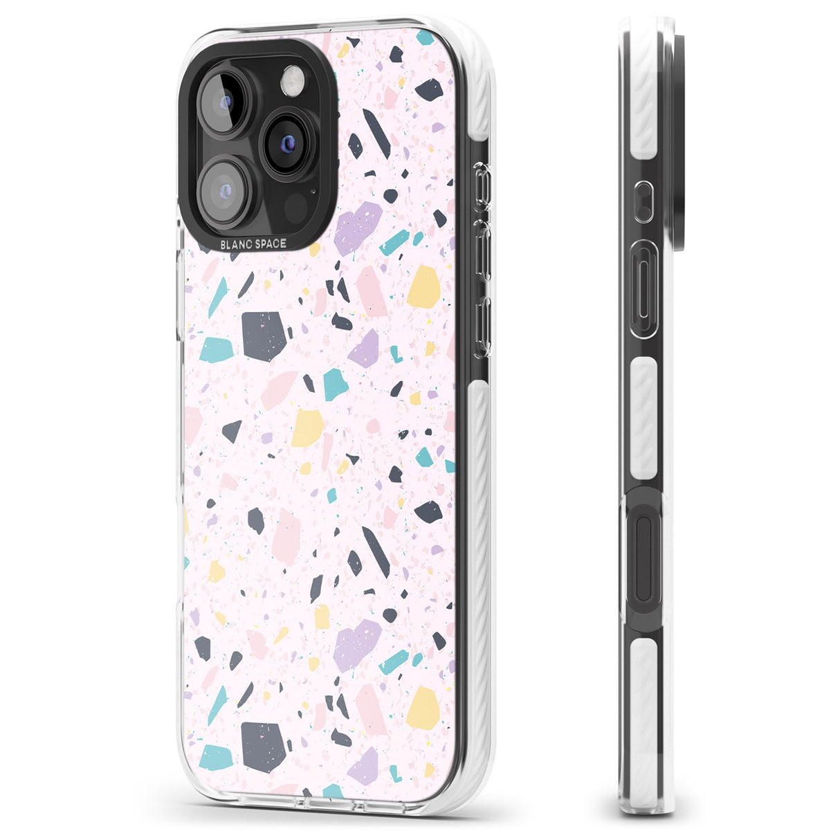 iPhone 16 Pro Max Pink, Purple & Turquoise Terrazzo Pattern Black Impact Phone Case