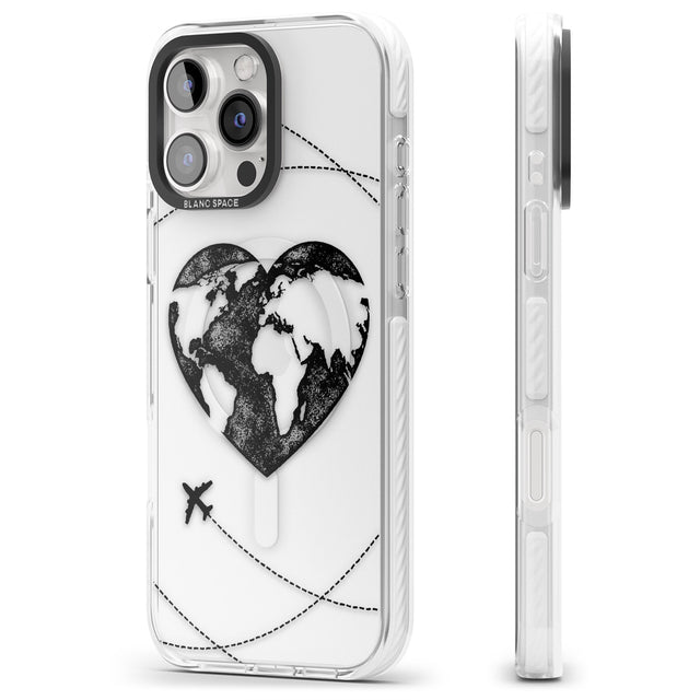 iPhone 16 Pro Max Globe Heart Black Impact Phone Case