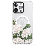 iPhone 16 Pro Max White Vintage Painted Flowers Clear Impact Phone Case + Magsafe