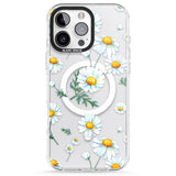 iPhone 16 Pro Max Vintage Painted Daisies Black Impact Phone Case + Magsafe