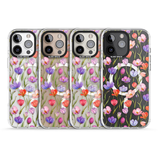 iPhone 16 Pro Max Red, Pink & Purple Flowers Black Impact Phone Case + Magsafe