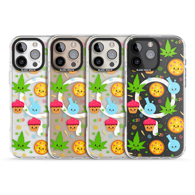 iPhone 16 Pro Max Kawaii Weed Pattern Black Impact Phone Case