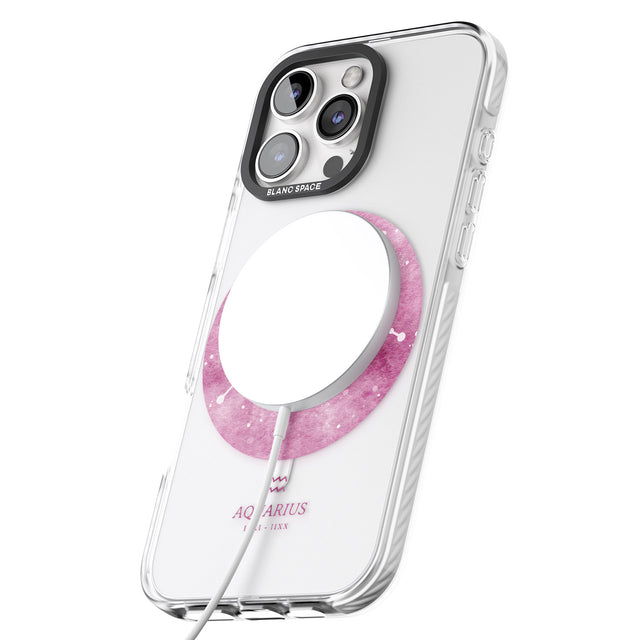 iPhone 16 Pro Max Aquarius Zodiac Transparent Design - Pink Black Impact Phone Case