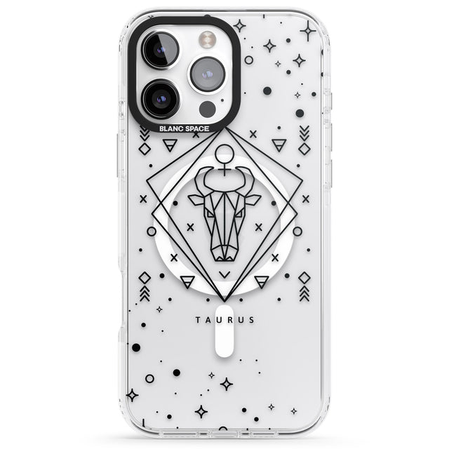 iPhone 16 Pro Max Taurus Emblem - Transparent Design Black Impact Phone Case