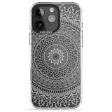 iPhone 16 Pro Max Large White Mandala Design Black Impact Phone Case