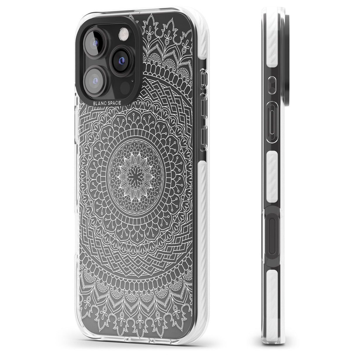 iPhone 16 Pro Max Large White Mandala Design Black Impact Phone Case