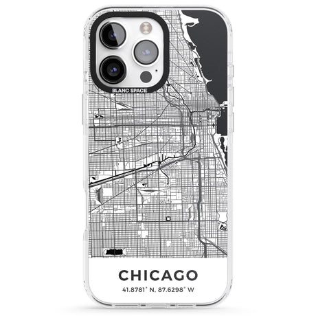 iPhone 16 Pro Max Map of Chicago, Illinois Black Impact Phone Case