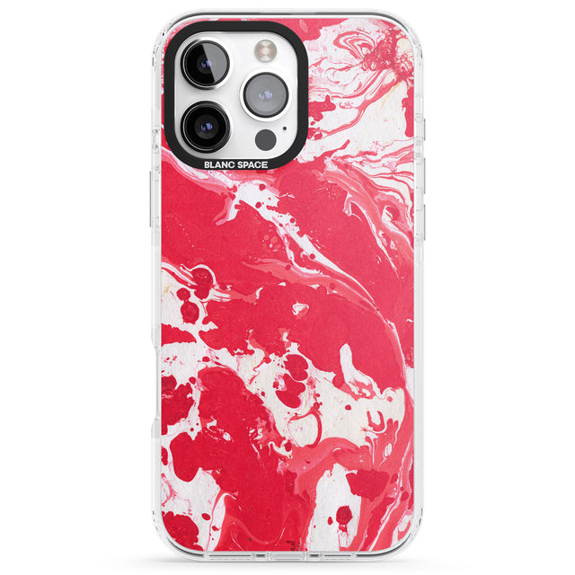 iPhone 16 Pro Max Red & White - Marbled Paper Black Impact Phone Case