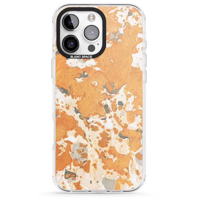 iPhone 16 Pro Max Orange Marbled Paper Pattern Black Impact Phone Case