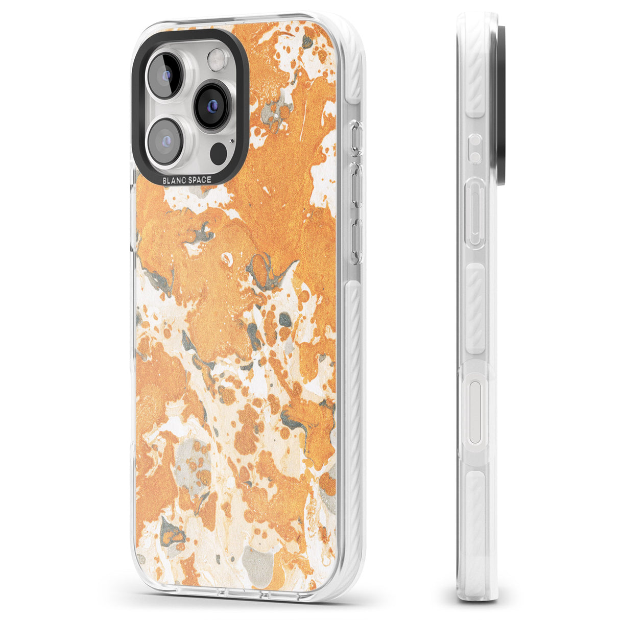 iPhone 16 Pro Max Orange Marbled Paper Pattern Black Impact Phone Case