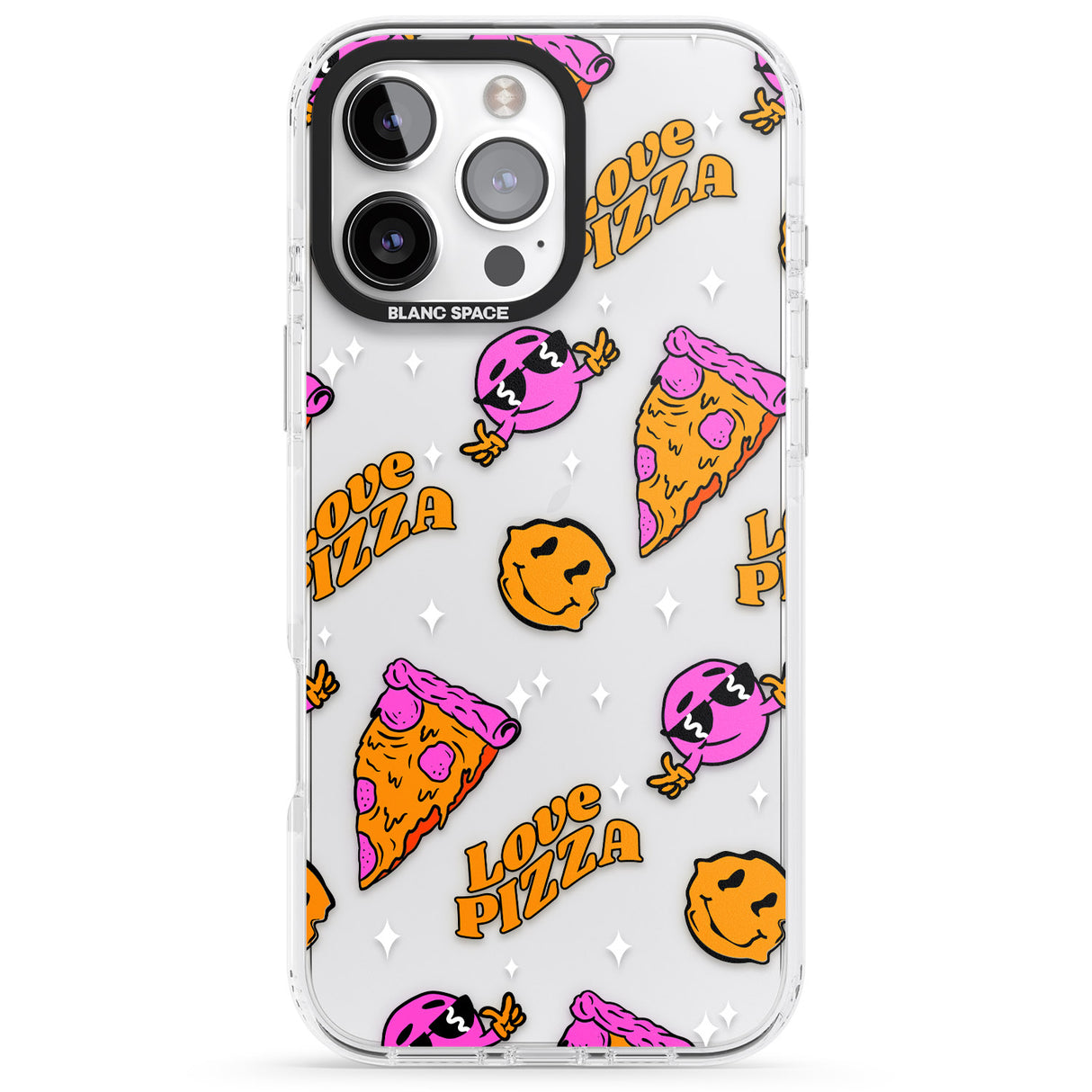 iPhone 16 Pro Max Psychedelic Love Pizza Pattern (Clear) Black Impact Phone Case