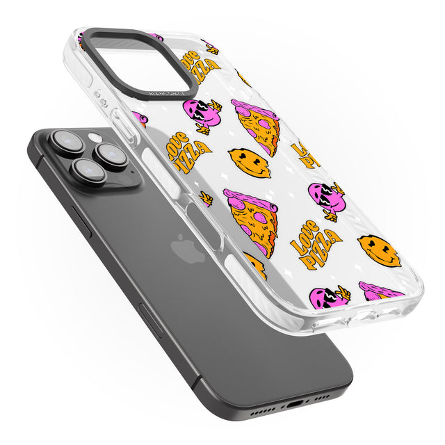 iPhone 16 Pro Max Psychedelic Love Pizza Pattern (Clear) Black Impact Phone Case