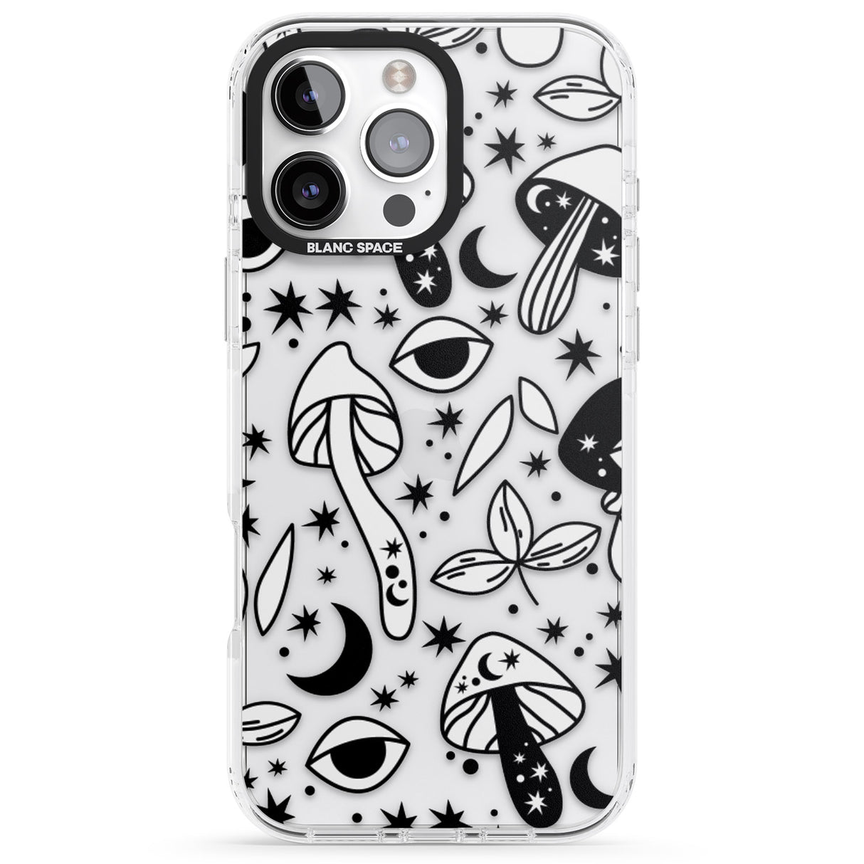 iPhone 16 Pro Max Psychedelic Mushrooms Pattern Black Impact Phone Case