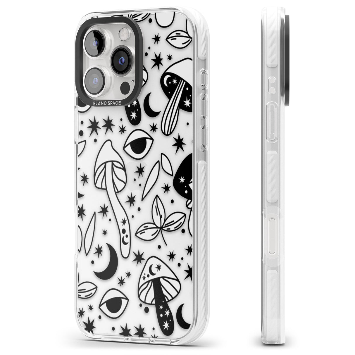 iPhone 16 Pro Max Psychedelic Mushrooms Pattern Black Impact Phone Case